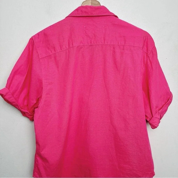 Aritzia Denim Forum Womens Size Xsmall Button Hot Pink  Roll Sleeve Jane Shirt - Picture 12 of 15